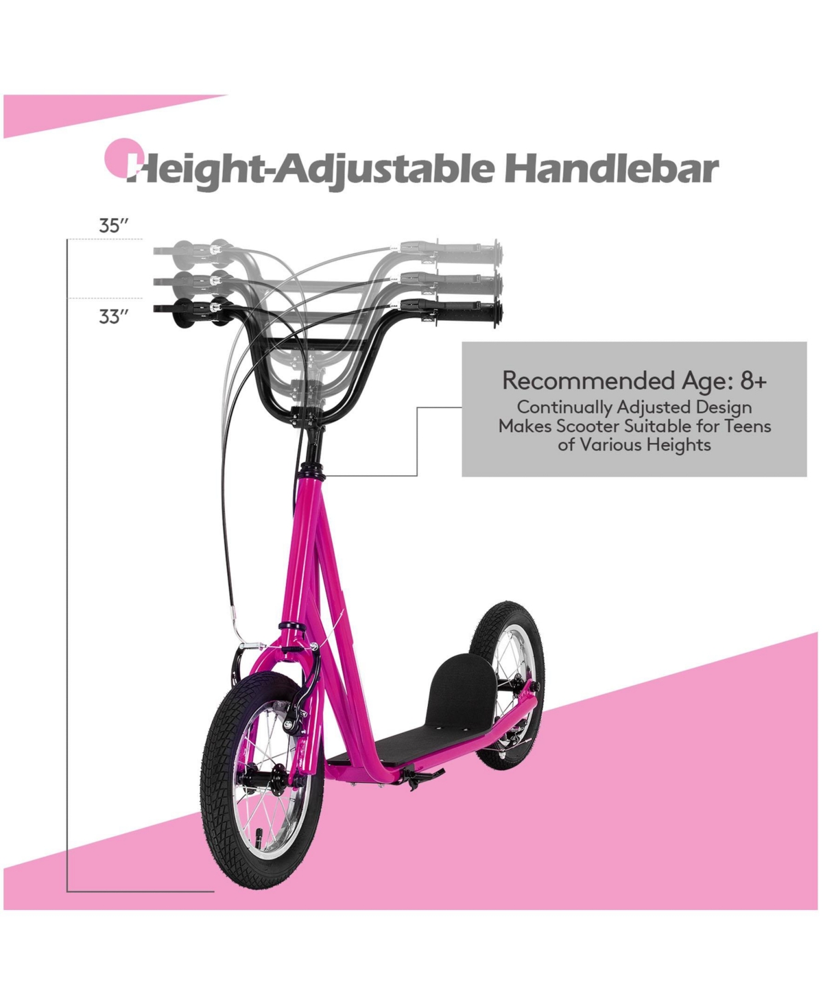 Height Adjustable Kid Kick Scooter with 12 Inch Air Filled Wheel