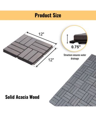 30-Pack 12'' Acacia Hardwood Checker Pattern Interlocking Deck Tiles Light Gray