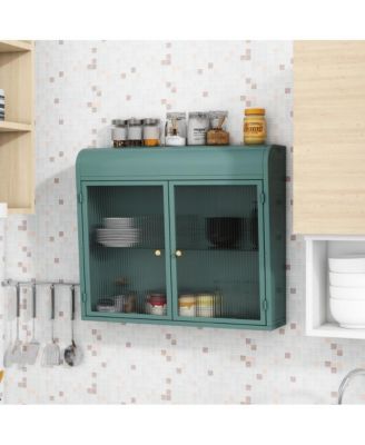 2-Door Wall-Mounted Metal Cabinet Tempered Glass Shelves