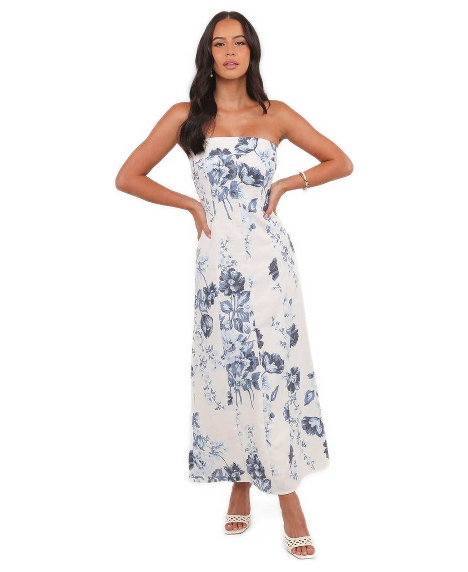 Women's Tamira Strapless Midi Dress - Blue Floral