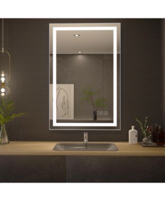 24 x 36 inch LED Lighted Bathroom Mirror, Wall Mounted Dimmable Makeup Vanity Mirror, Tempered Glass Anti-Fog Mirror, 3-Color Adjustable Warm/Natural/White Light, Horizonal & Vertical, ETL Listed