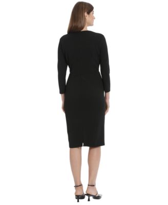 Women's 3/4-Sleeve Tuxedo Belted Waist Dress