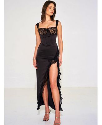 Women's Freddie Black Lace Satin Maxi Corset Dress