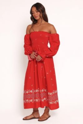 Women's Domenica Shirred Long Sleeve Midi Dress
