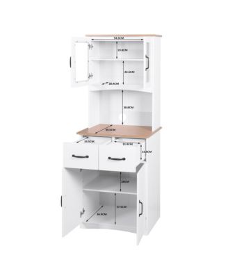 Wooden Kitchen Pantry Cabinet with Glass Doors and Storage Drawer