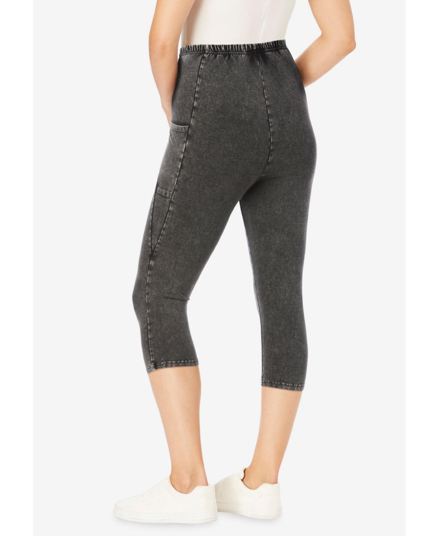 Plus Size Within Stretch-Cotton Knit Pull-On Pocket Capri Leggings