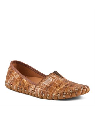 Kathaleta-Spice Metallic Croco Slip-On Leather Flats with Removable Insole and Arch Support
