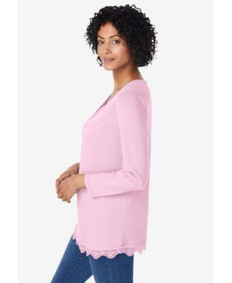 Plus Size Layered-Look Lace Trim Tee