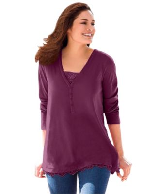 Plus Size Layered-Look Lace Trim Tee