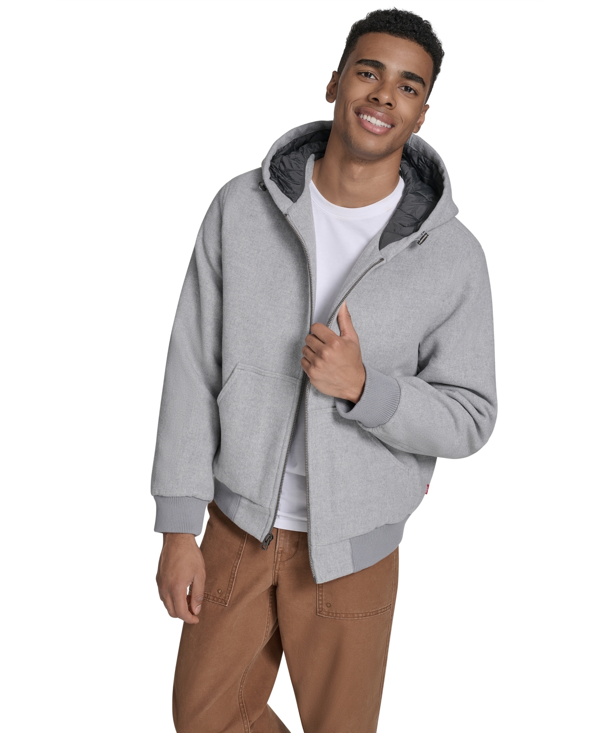 Levi's Men's Wool-blend Hooded Bomber Jacket In Gray