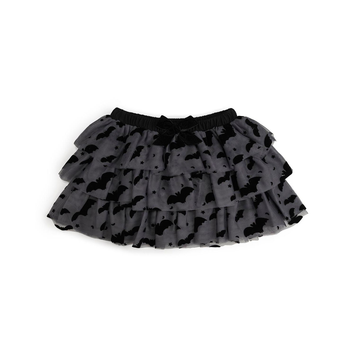 Little and Big Girls Flocked Bats Halloween Bow Tiered Tutu Skirt