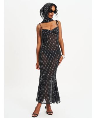 Women's Yadira Black Base Polka Dot Chiffon Maxi Dress