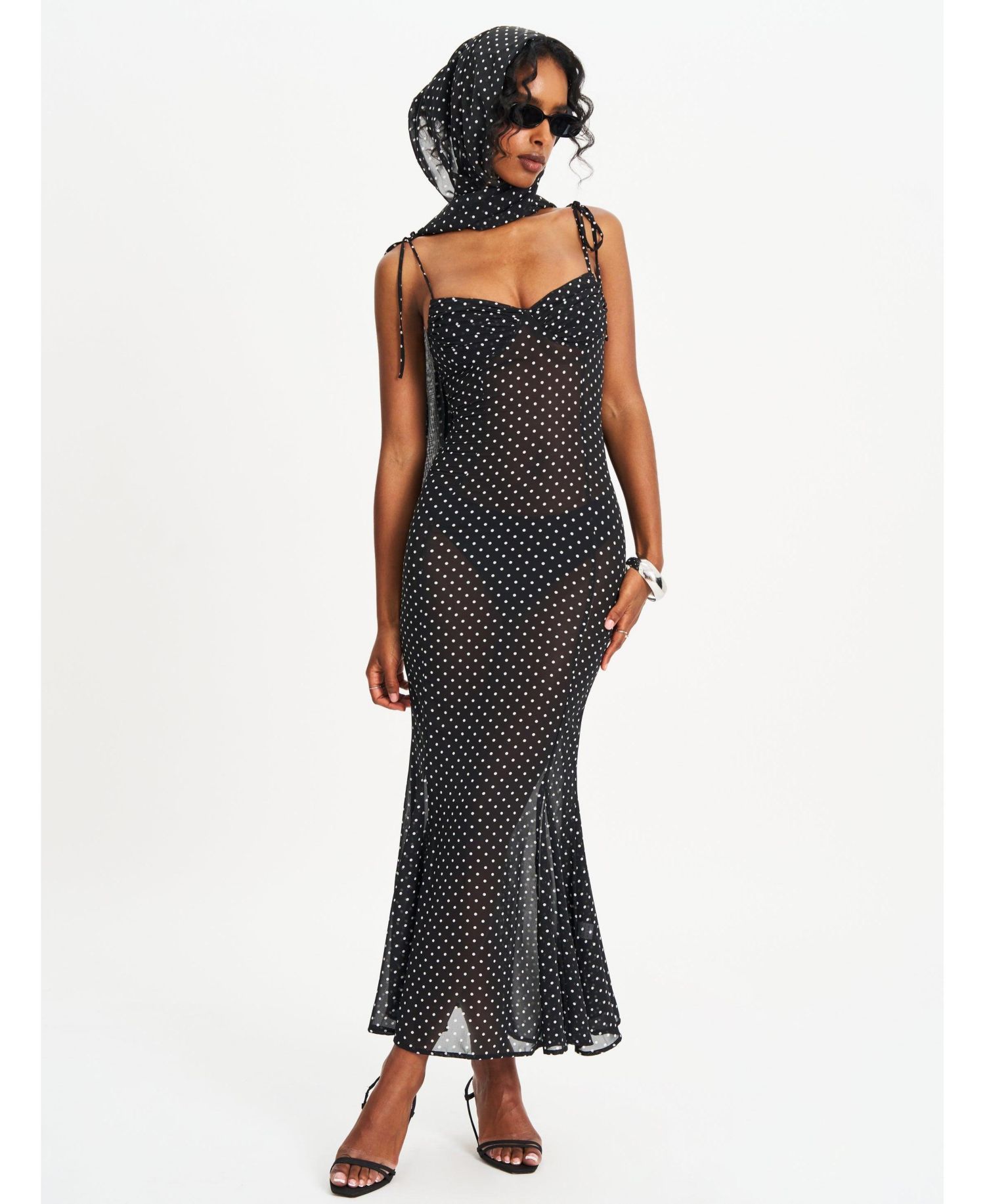 Women's Yadira Black Base Polka Dot Chiffon Maxi Dress