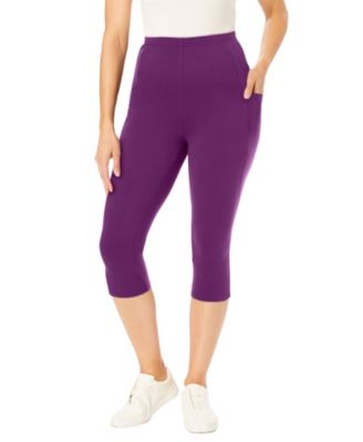 Women's Plus Size Stretch-Cotton Knit Pull-On Pocket Capri Leggings