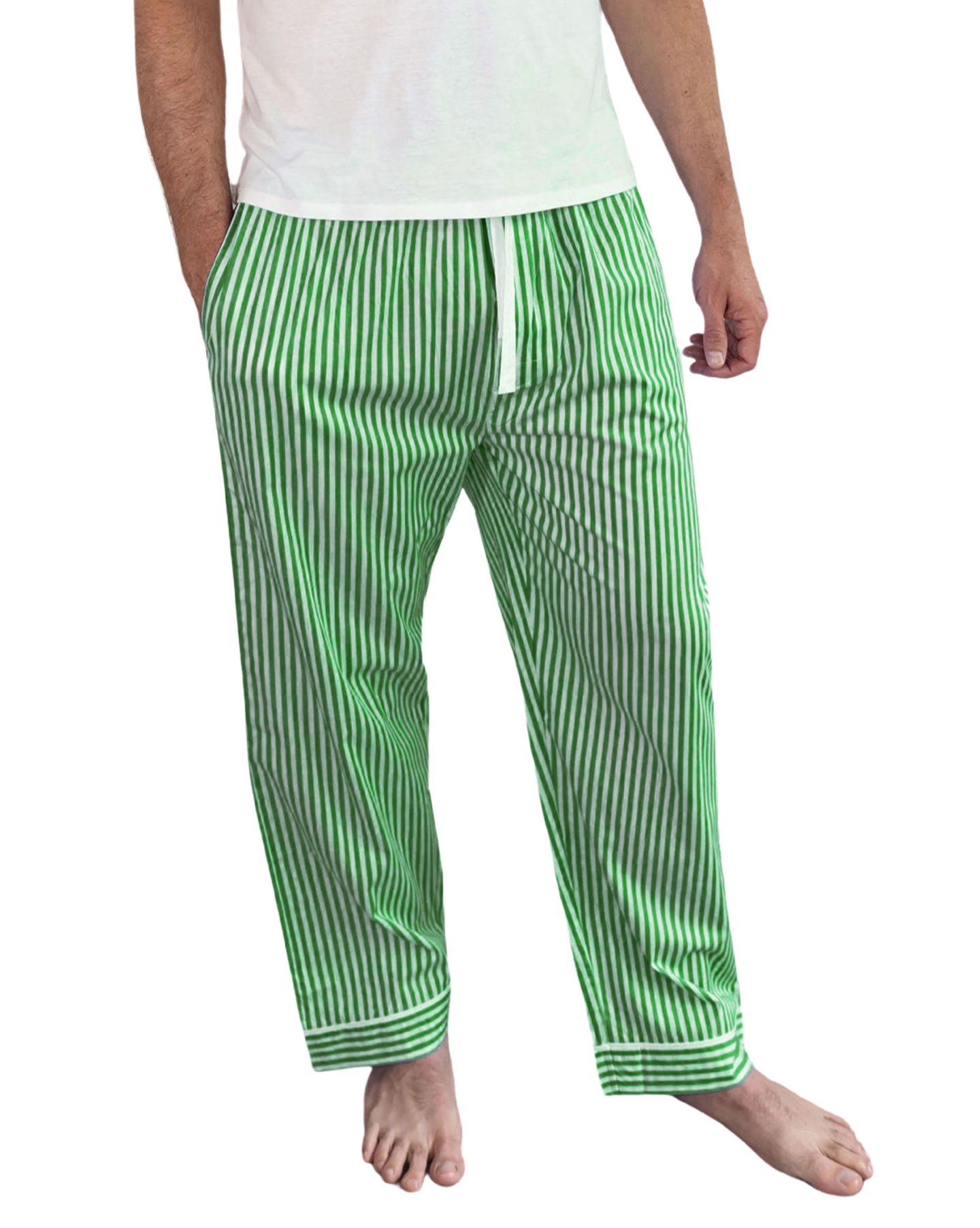 Пижамные брюки Poplin для мужчин, хлопок — Sant and Abel, цвет: Зелёный полосатый — фото 1