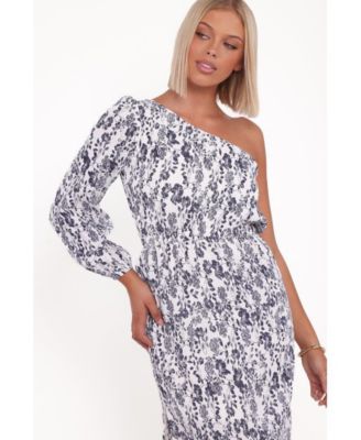 Pontee One Shoulder Pleated Midi Dress - Navy Floral