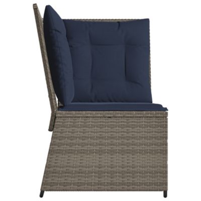 Patio Sofa Gray, Navy Blue PE Rattan, Powder-Coated Steel Medium
