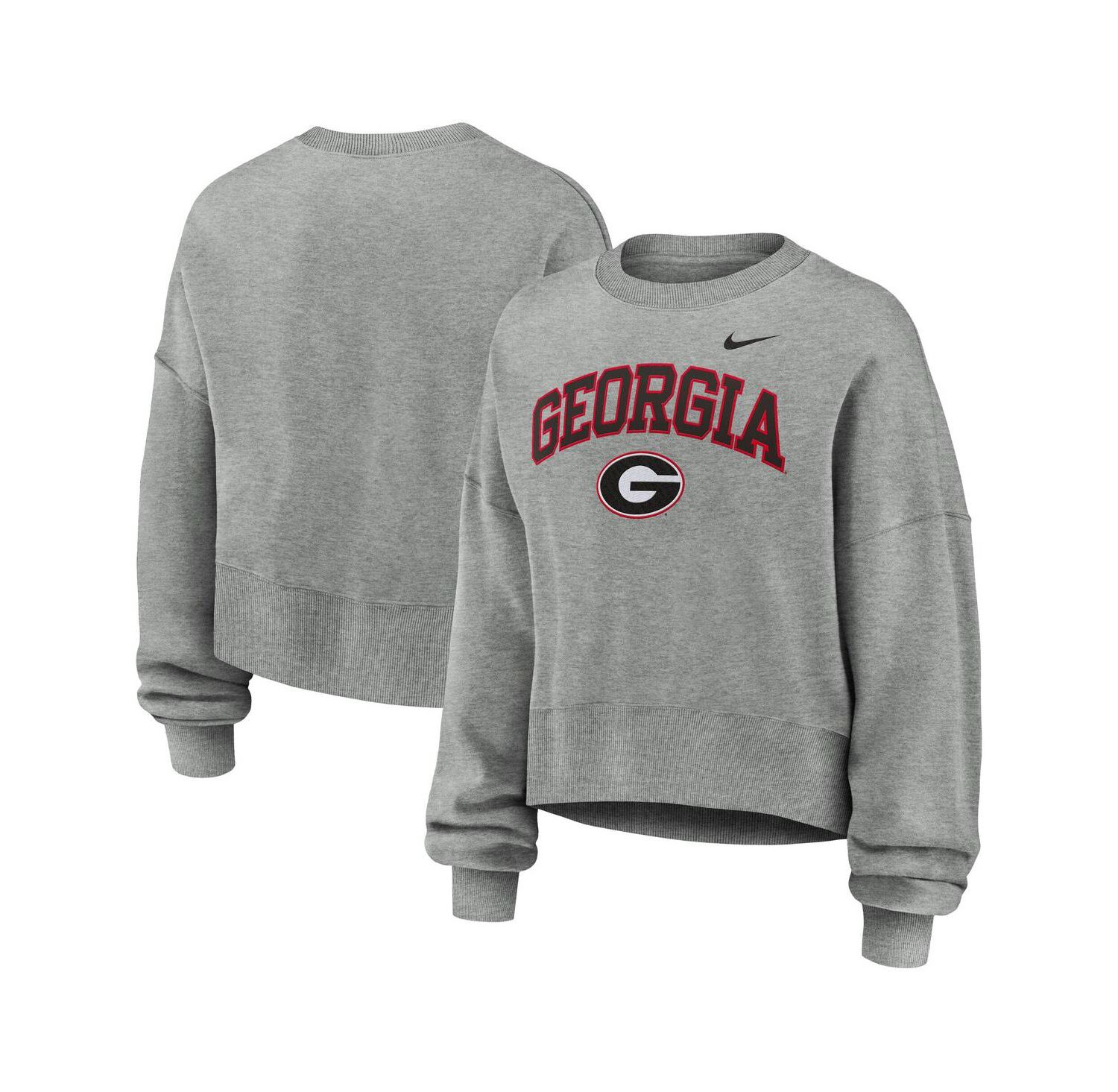 Women's Heather Gray Georgia Bulldogs Oversized Phoenix Arch Pullover Sweatshirt
