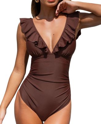 Women's Ruffled Lace Up One Piece Swimsuits