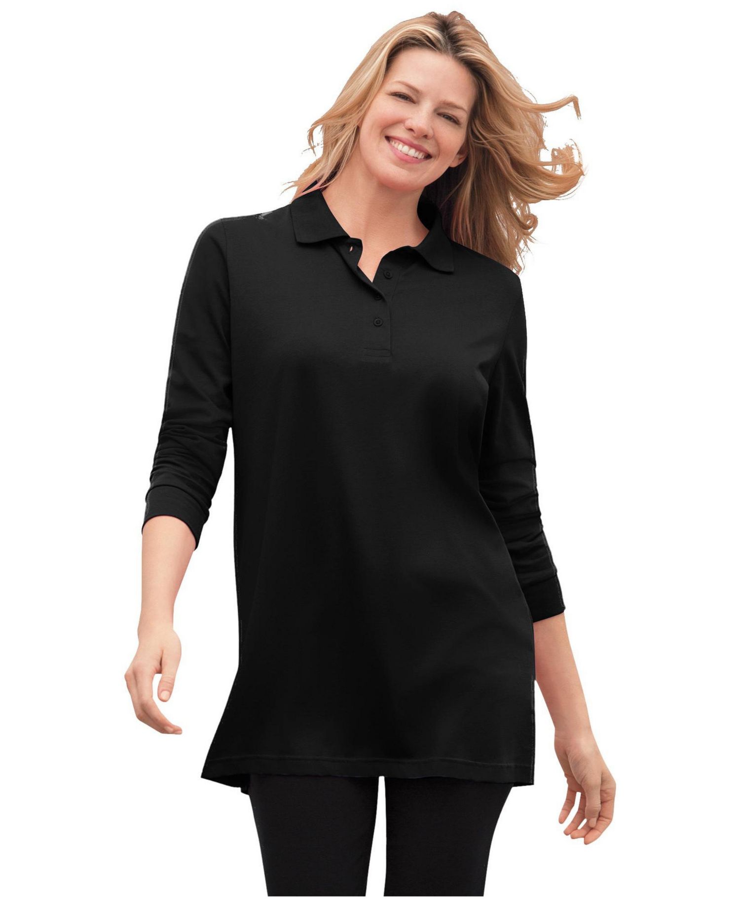 Women's Plus Size Long-Sleeve Polo Shirt