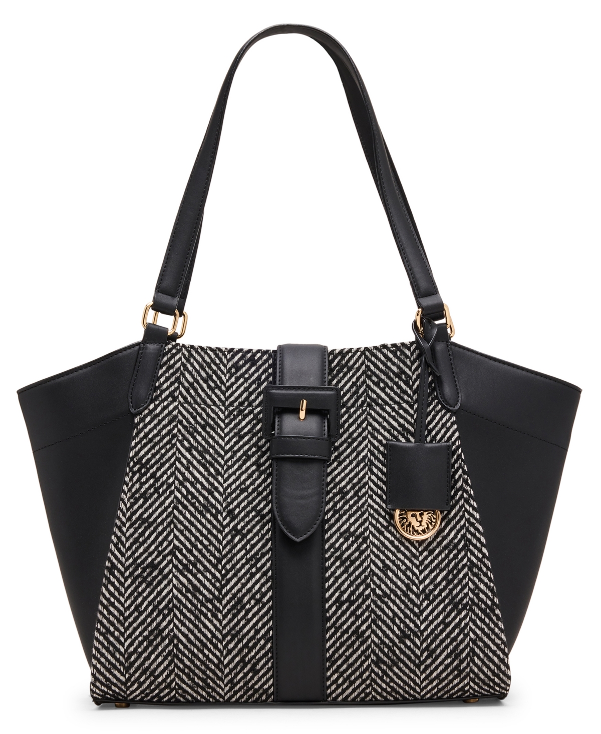 Anne Klein Herringbone Medium Tote Bag In Black