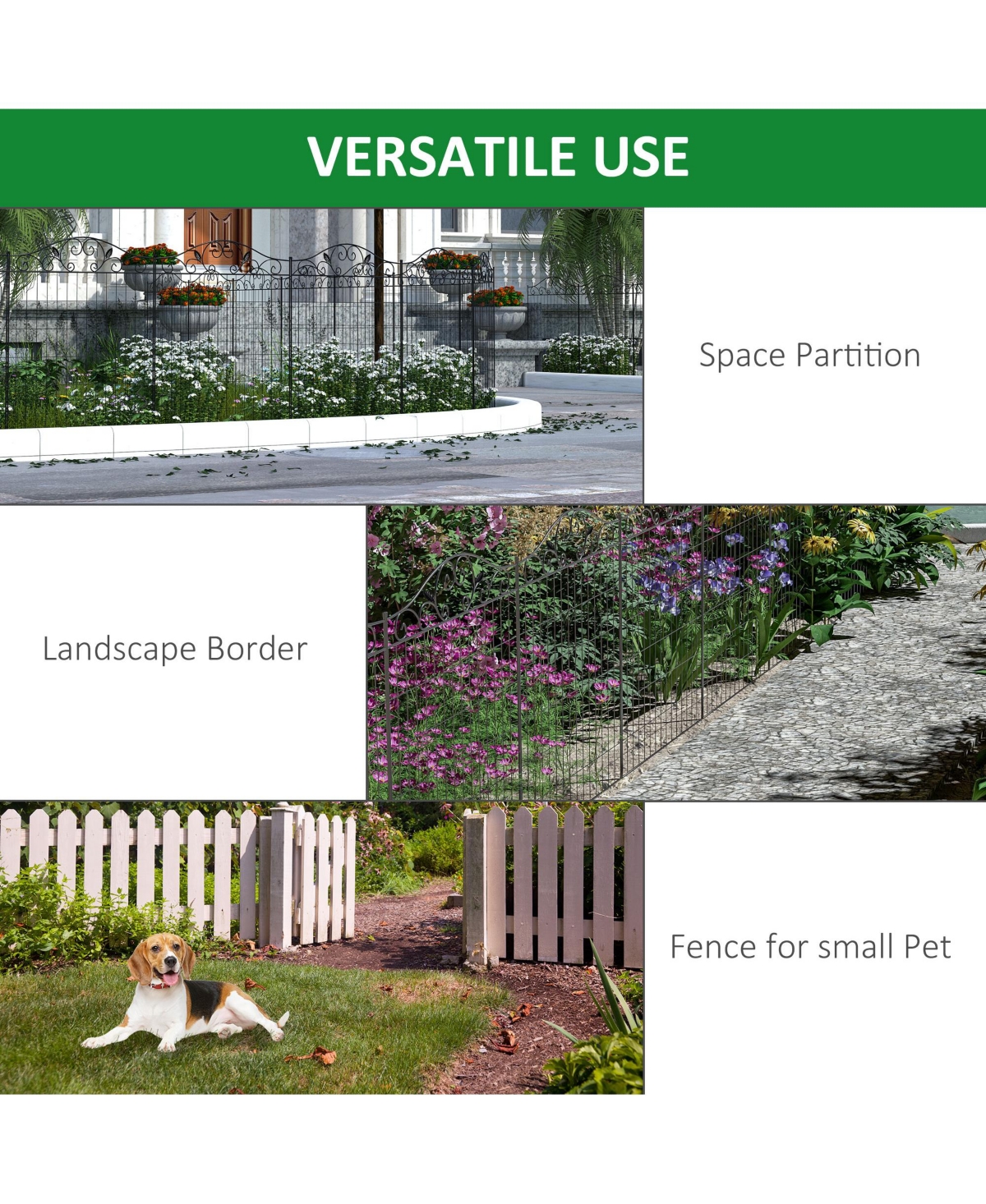 Outsunny Backyard Garden Decorative Fencing with 4 Panels and Steel Wire Frame