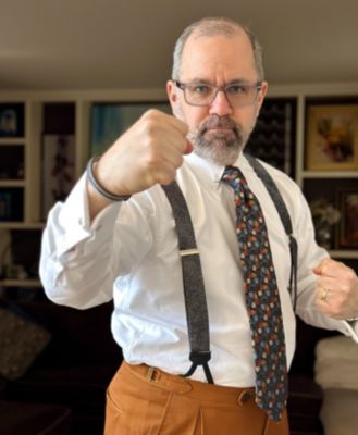 Men's Esteban Scrolling Vines Tone on Tone Patterned Silk Formal End Brace