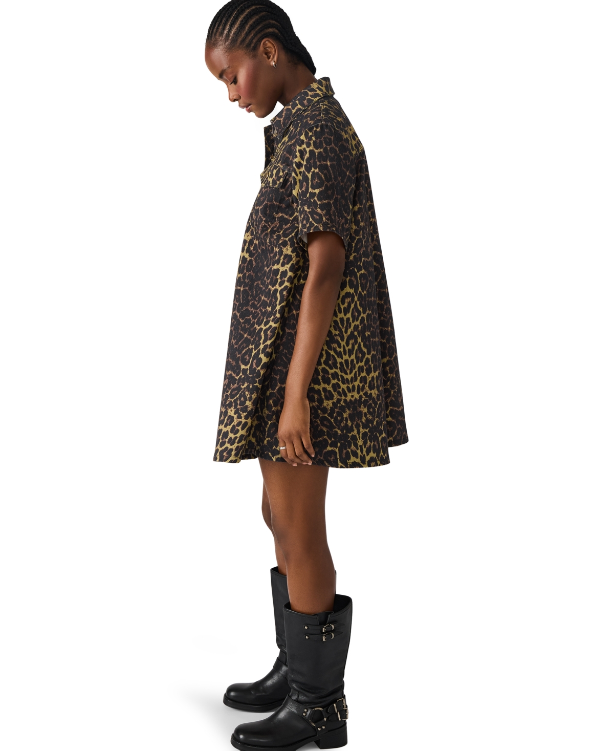 Steve Madden Freddy Leopard Print Denim Shirtdress In Multi
