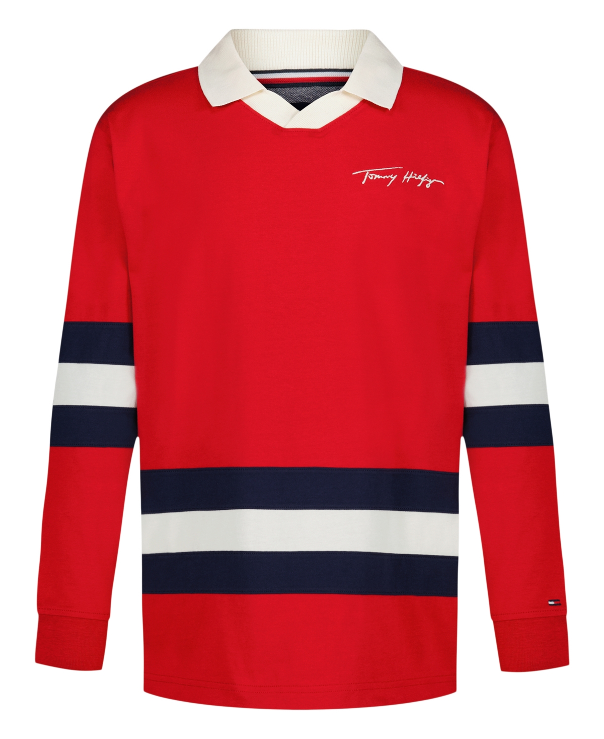 Tommy Hilfiger Kids' Boys 2t-7 Varsity Long Sleeve Polo Shirt In Red