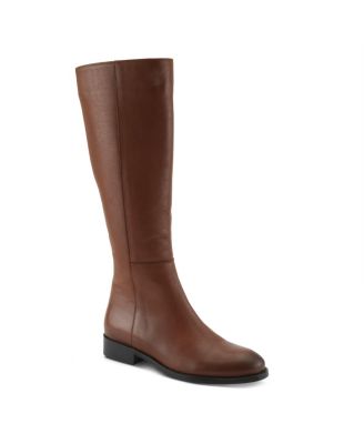 Hightail Knee-High Leather Boot with Calf Elastic Gore and Low Stacked Heel