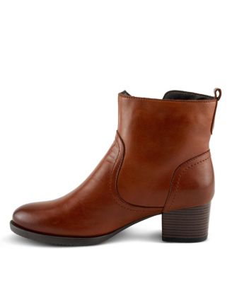 Nazca Leather Ankle Bootie with Gold Snap Button and Functional Zipper