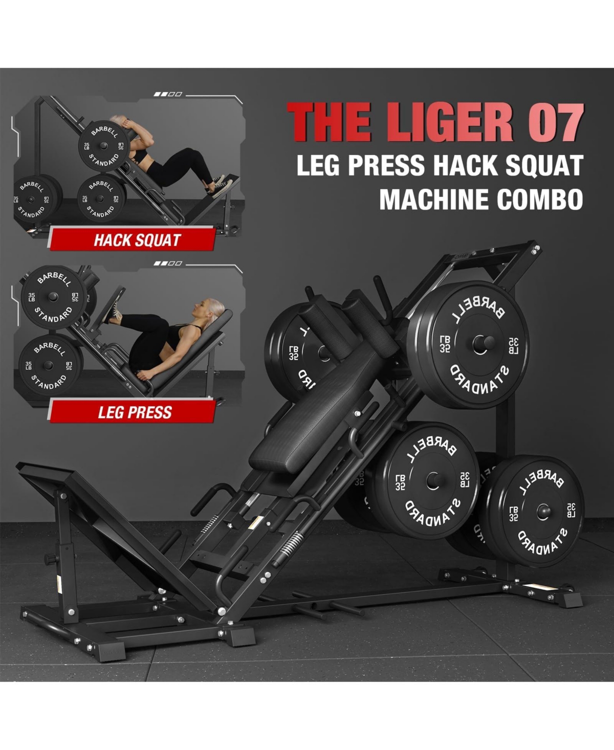 Mikolo Leg Press Hack Squat Machine Combo, Leg Exercise Machine with Linear Bearing, 45-Degree Lower Body Special with Weight Storage for Quads, Hamst