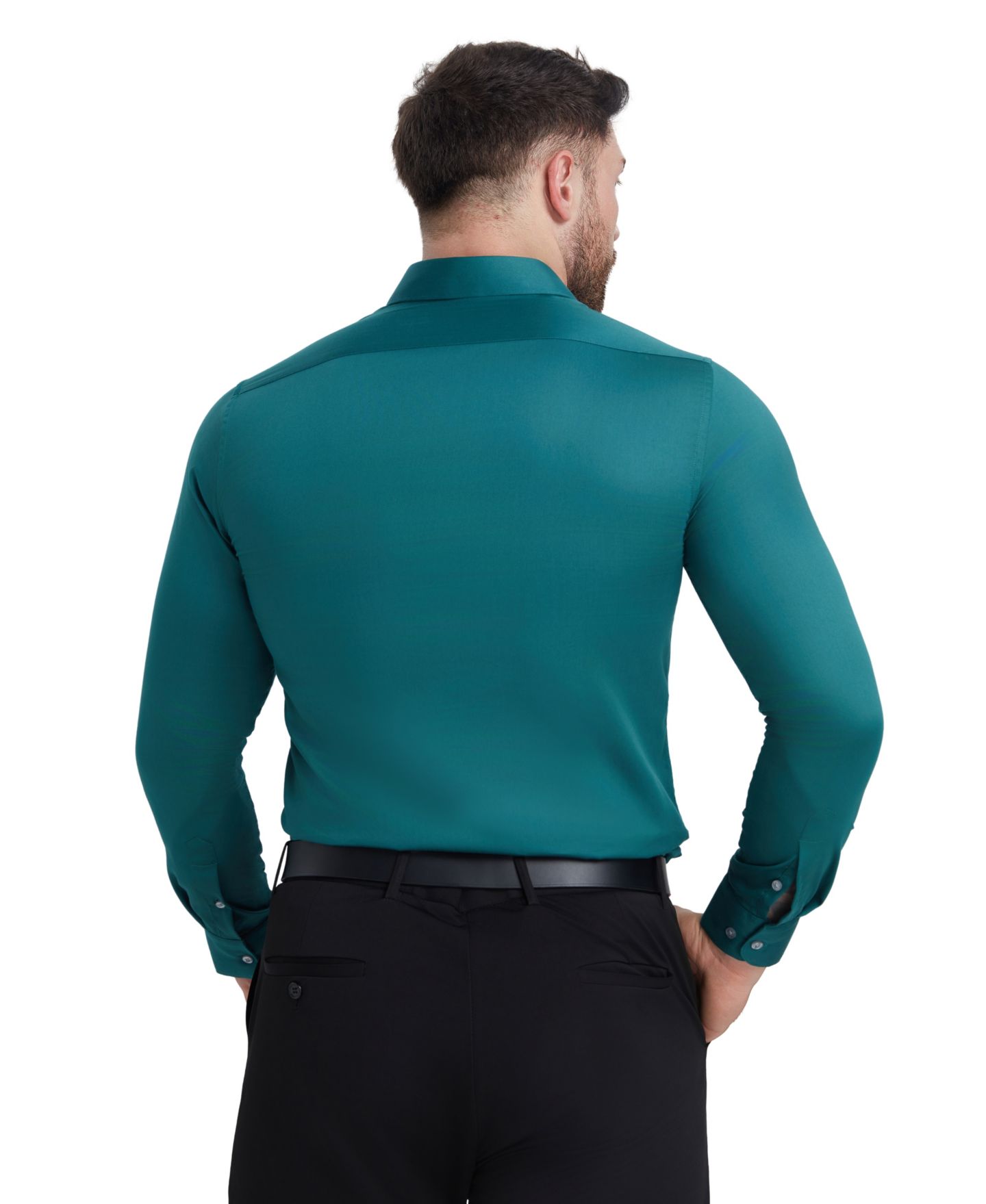Мужская рубашка Perry Ellis Portfolio Solid Sateen Slim Fit Dress Shirt, цвет: Изумрудный — фото 5