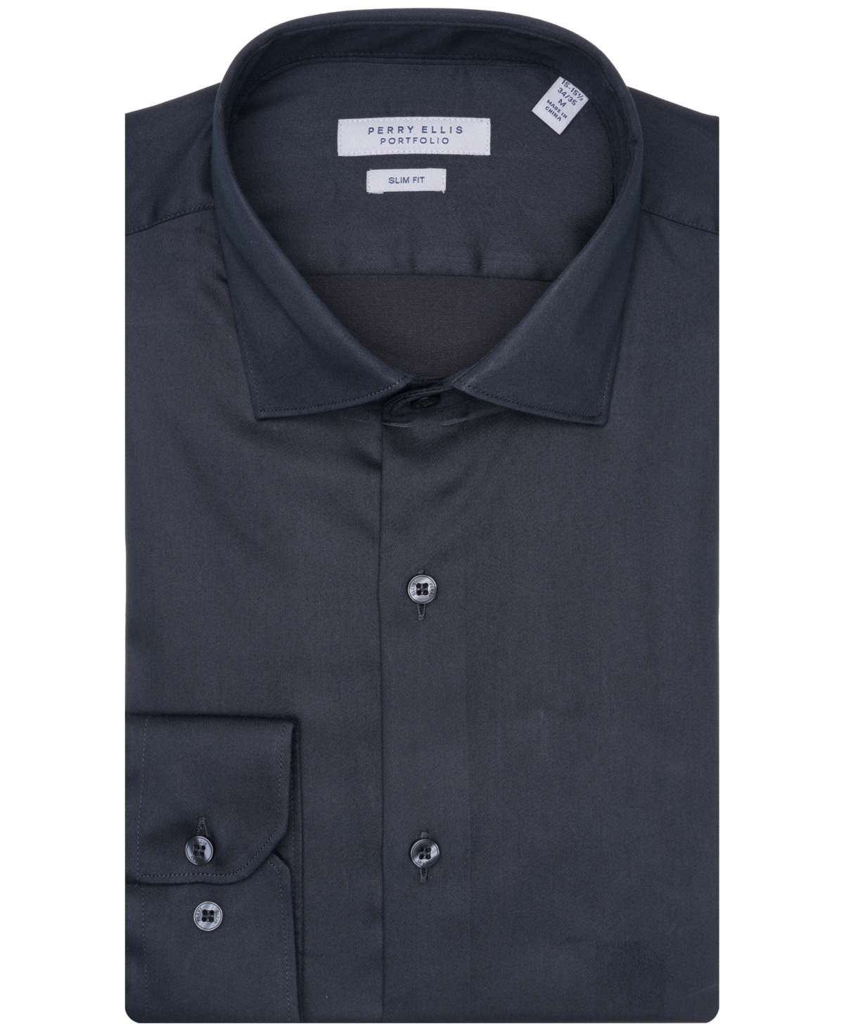Perry Ellis Solid Sateen Slim Fit Dress Shirt In Black