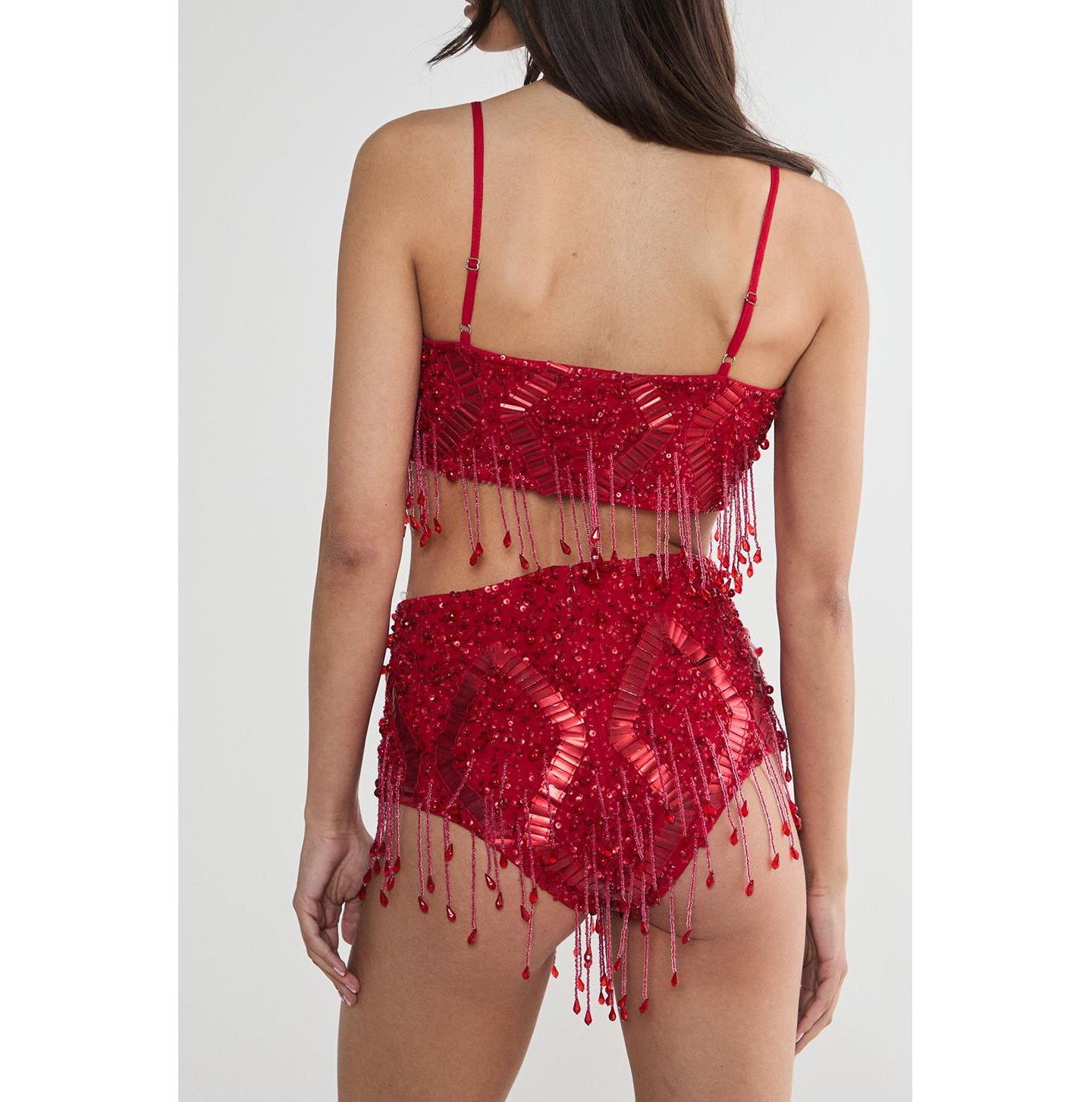 Женский топ Nasty Gal Embellished Tassel Beaded Crop, цвет: Красный — фото 8