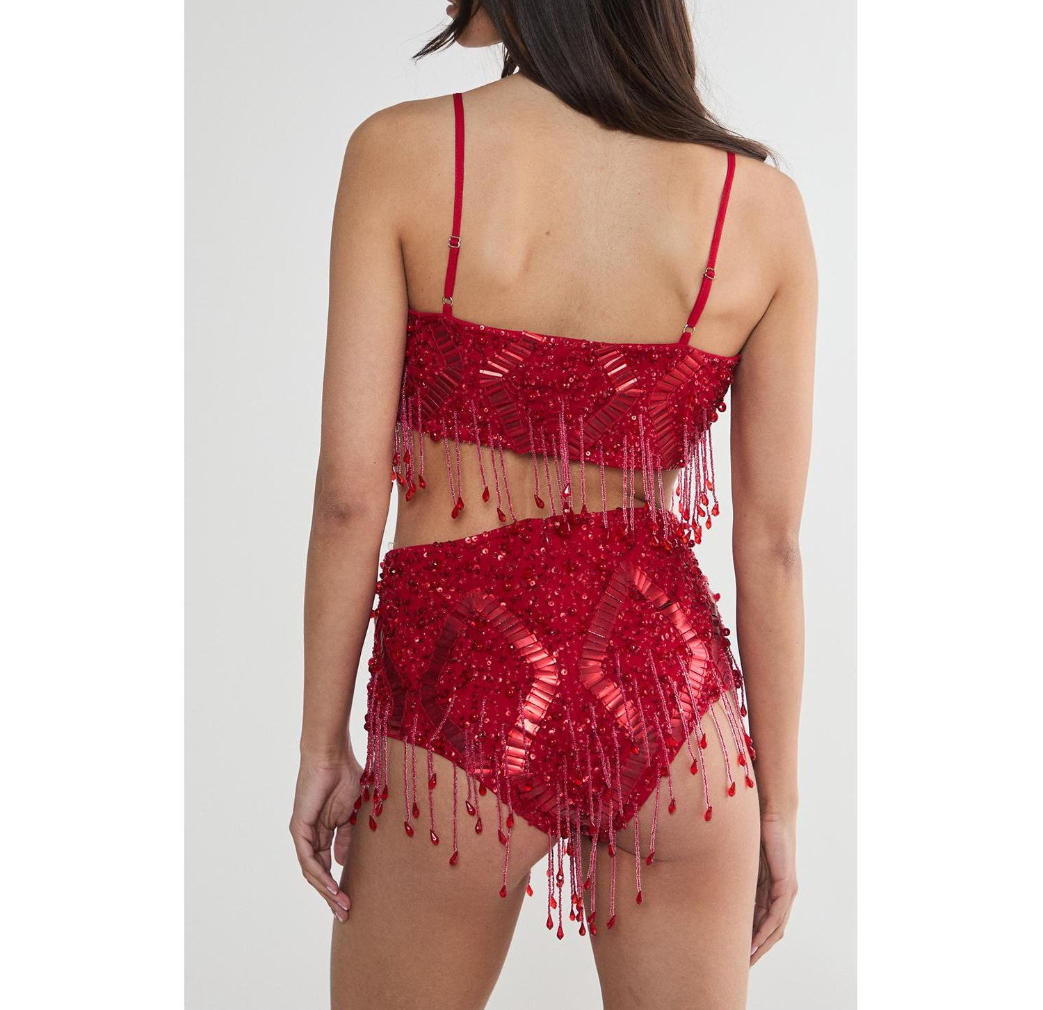 Women's Embellished Tassel Beaded Crop Top