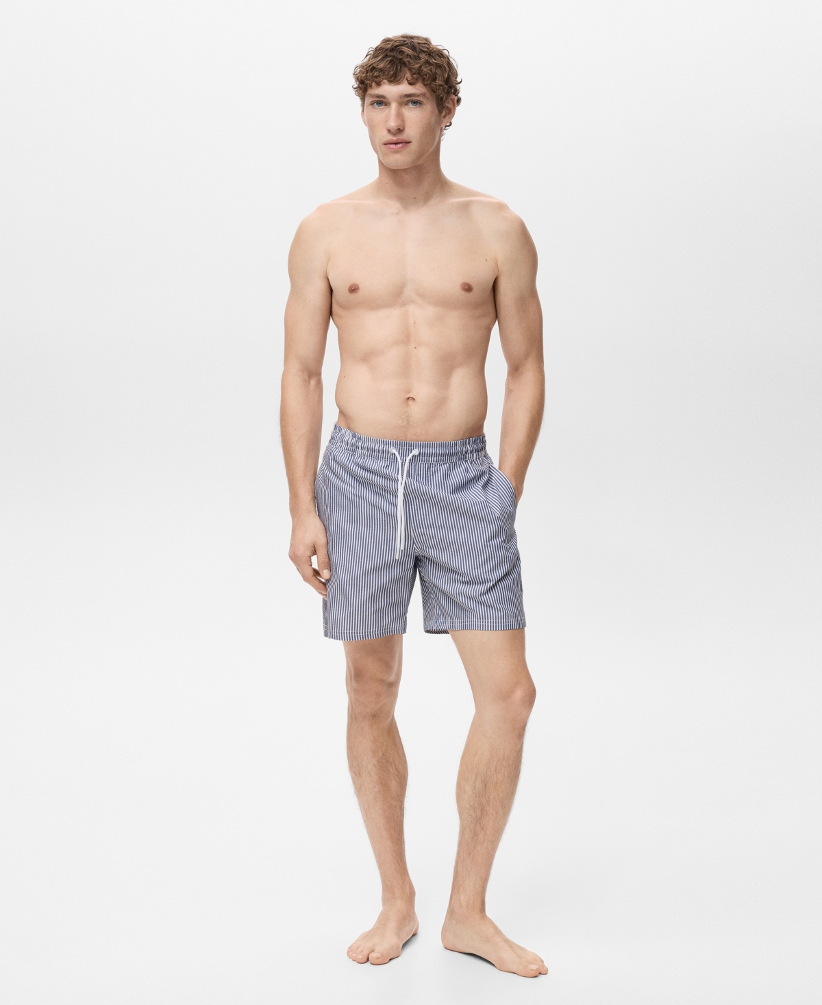 Mango Men's Seersucker Swimming Trunks In Blue
