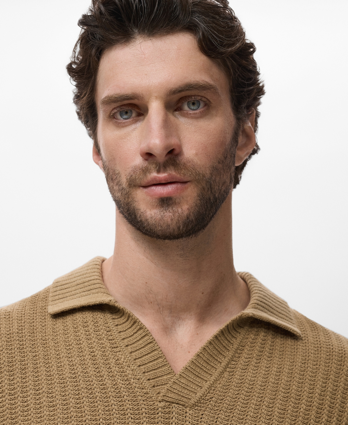Mango Structured Cotton Polo Sweater In Nude