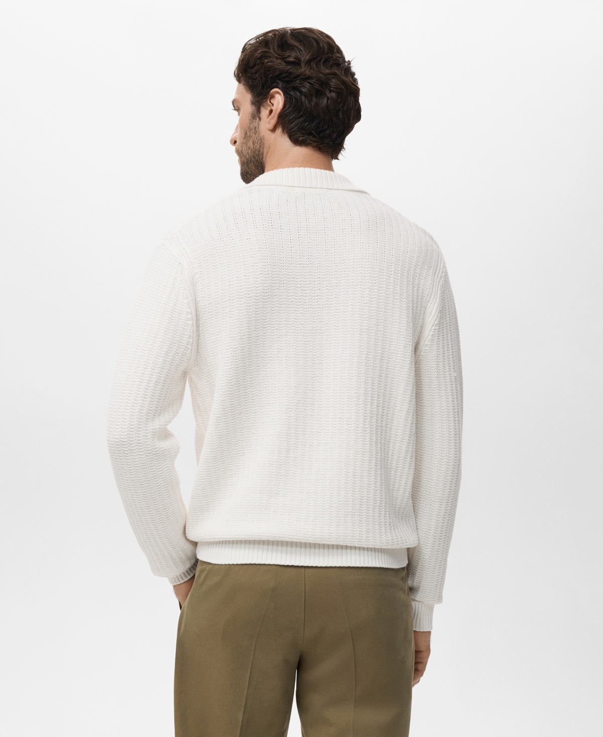 Mango Structured Cotton Polo Sweater In White
