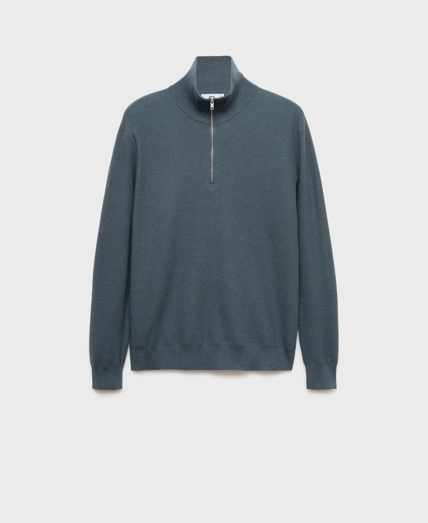 Мужской свитер MANGO Microstructure Zipper Collar, цвет: Синий — фото 2