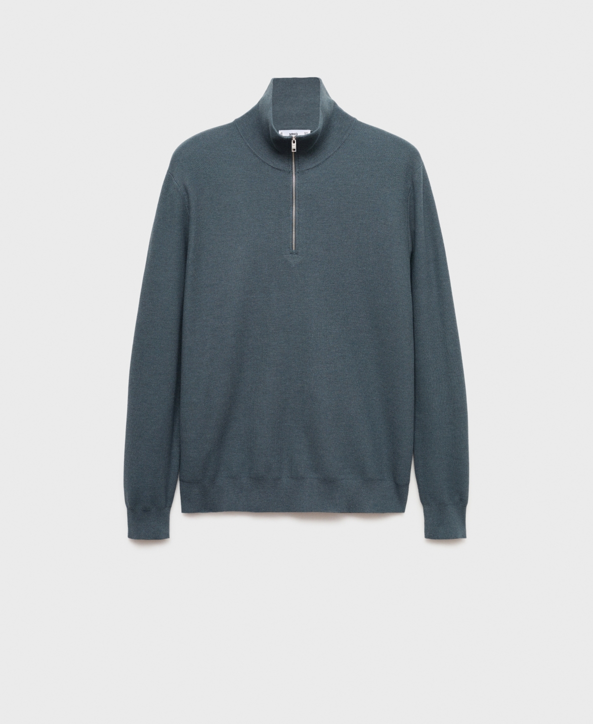 Mango Half Zip Piqué Sweater In Blue