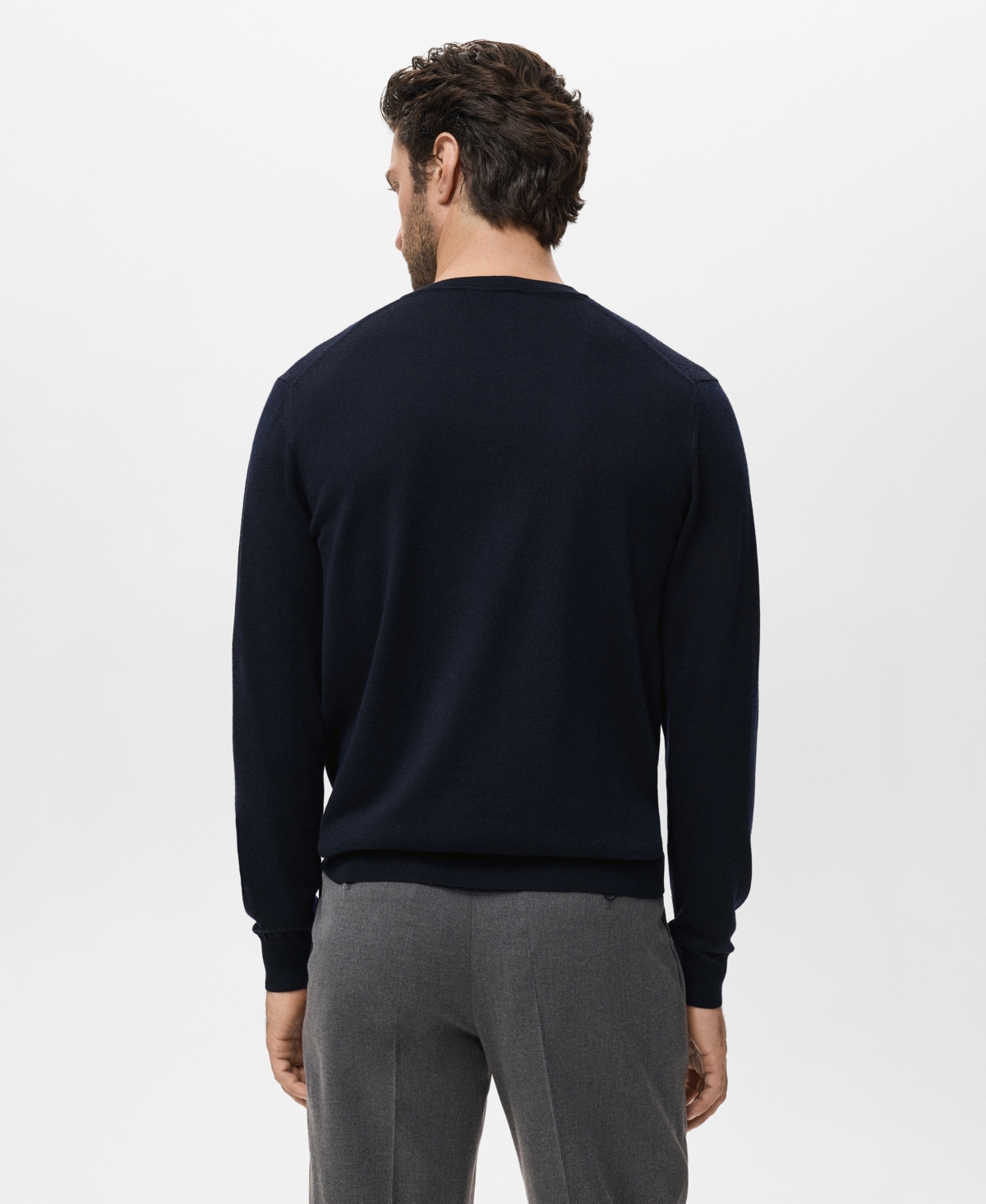 Mango Solid Wool V-neck Sweater In Blue