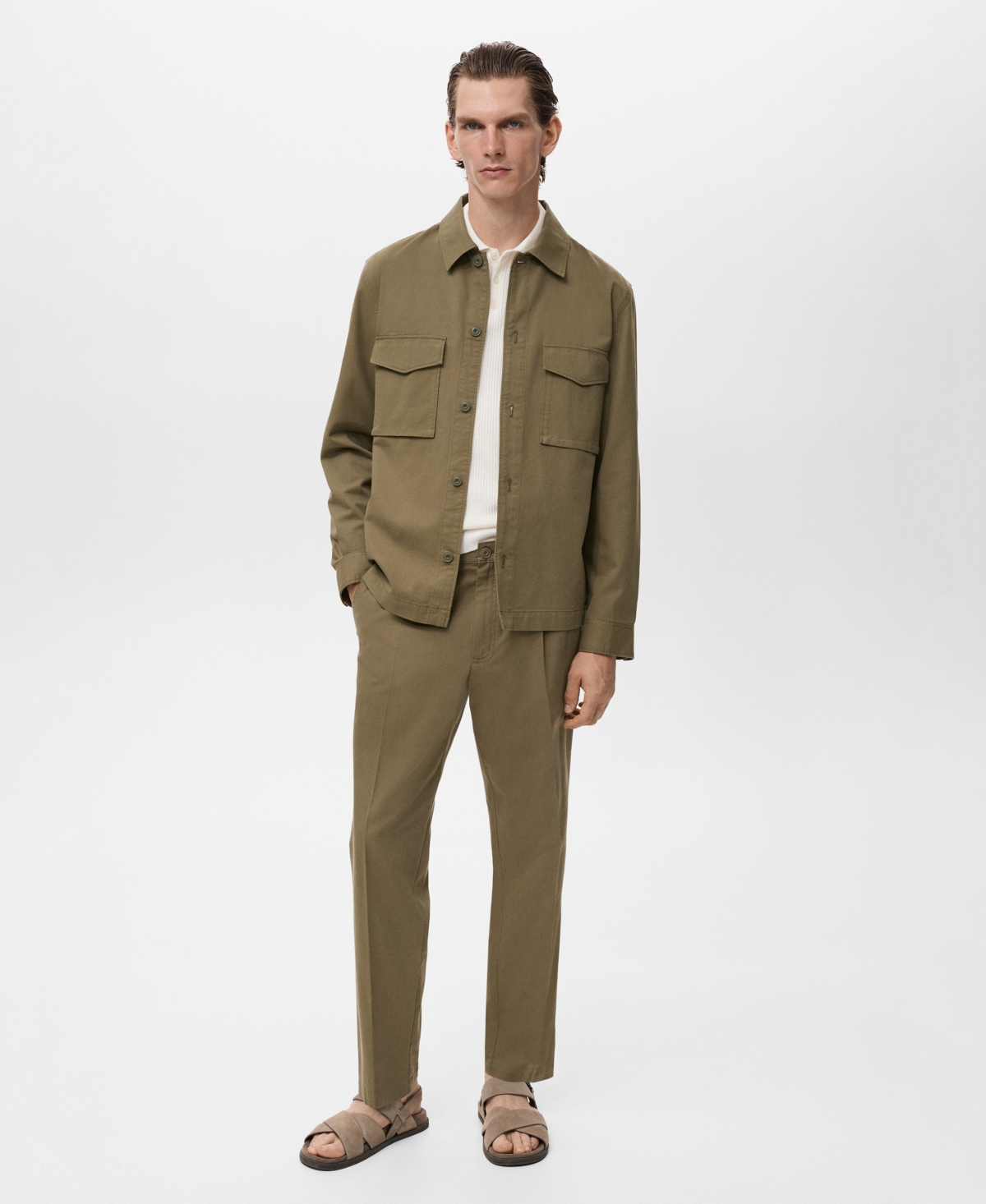 Mango Men's Cotton-blend Straight-leg Pleated Pants In Green