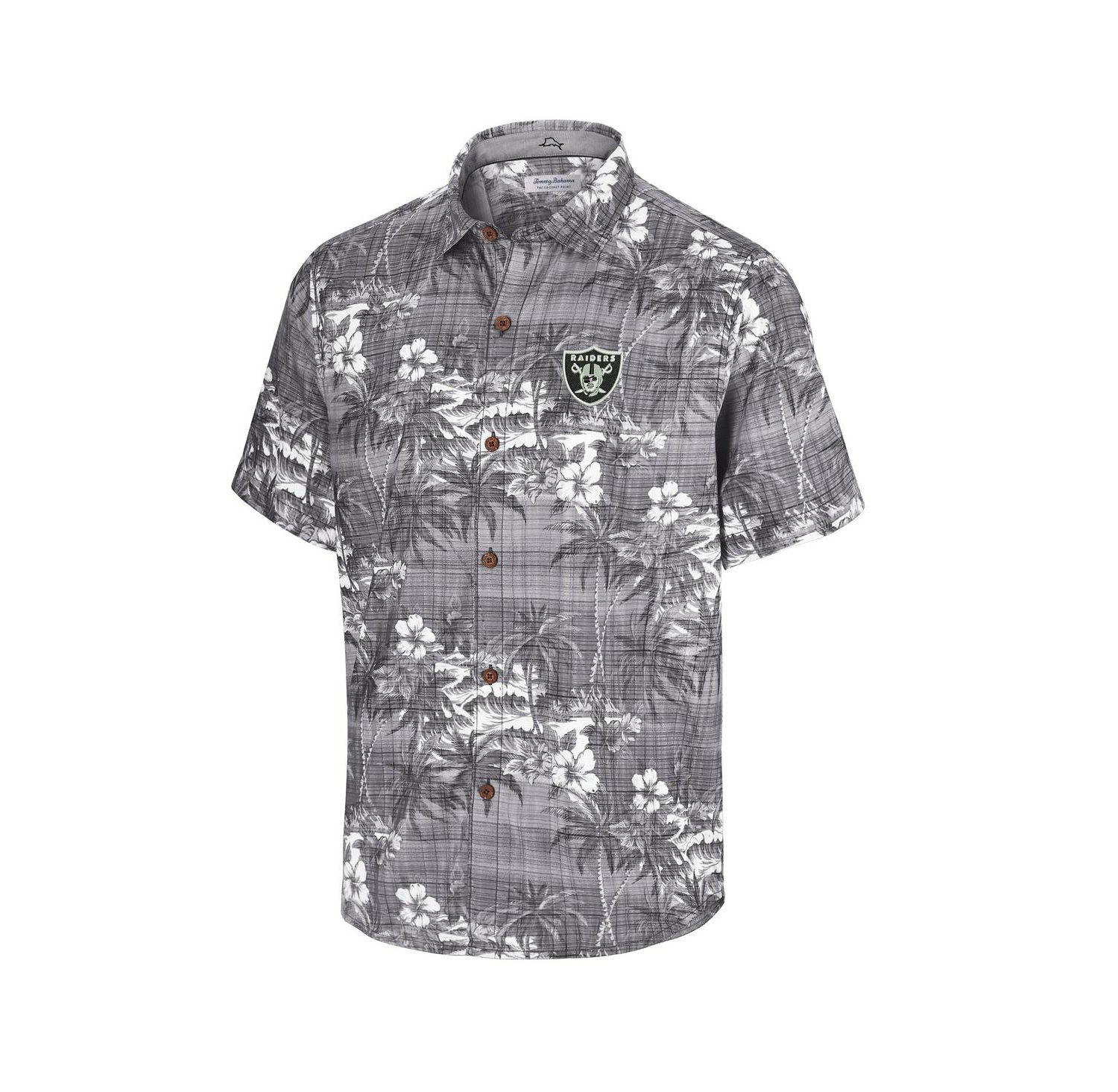 Men's Black Las Vegas Raiders Coconut Point Isla Palmetto Camp Button-Up Shirt