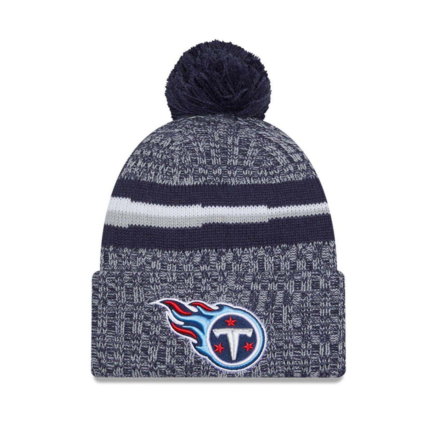 Men's Navy Tennessee Titans 2023 Sideline Pom with Cuffed Knit Hat