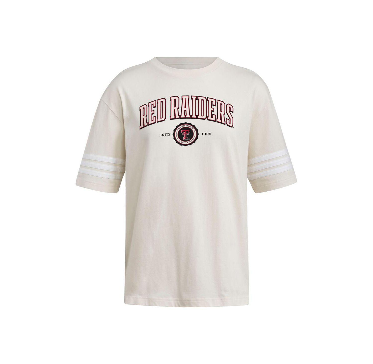 Women's Cream Texas Tech Red Raiders Fashion Three-Stripes Oversized T-Shirt