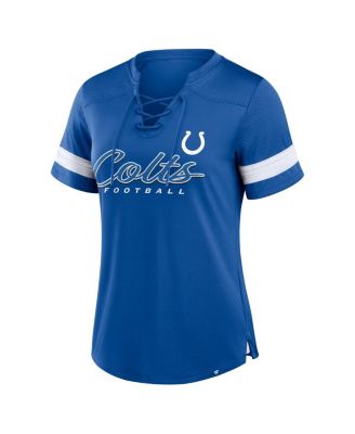 Women's Royal Indianapolis Colts Play Script Lace-Up T-Shirt