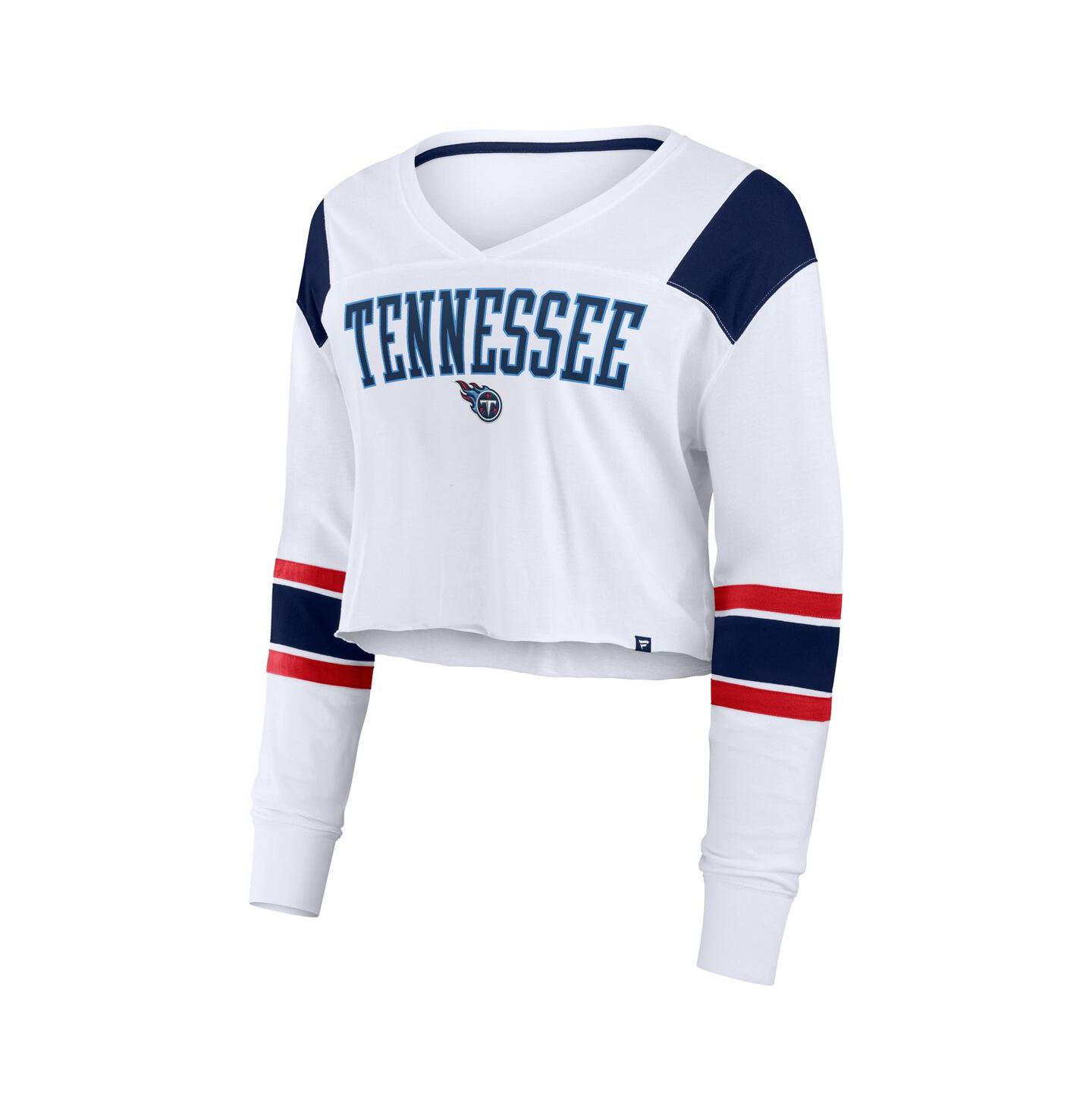 Женская футболка Fanatics White Tennessee Titans Stretch Cropped Fashion Long Sleeve — фото 2