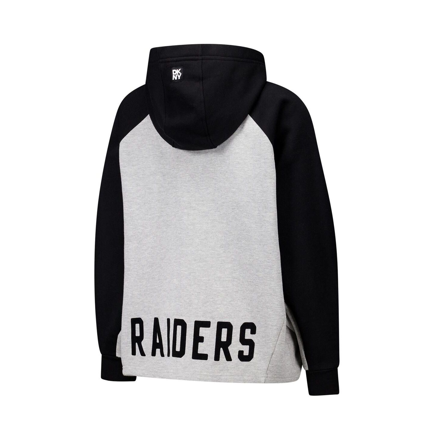 Женское худи DKNY Gray/Black Las Vegas Raiders Joy Cropped Raglan Pullover — фото 2