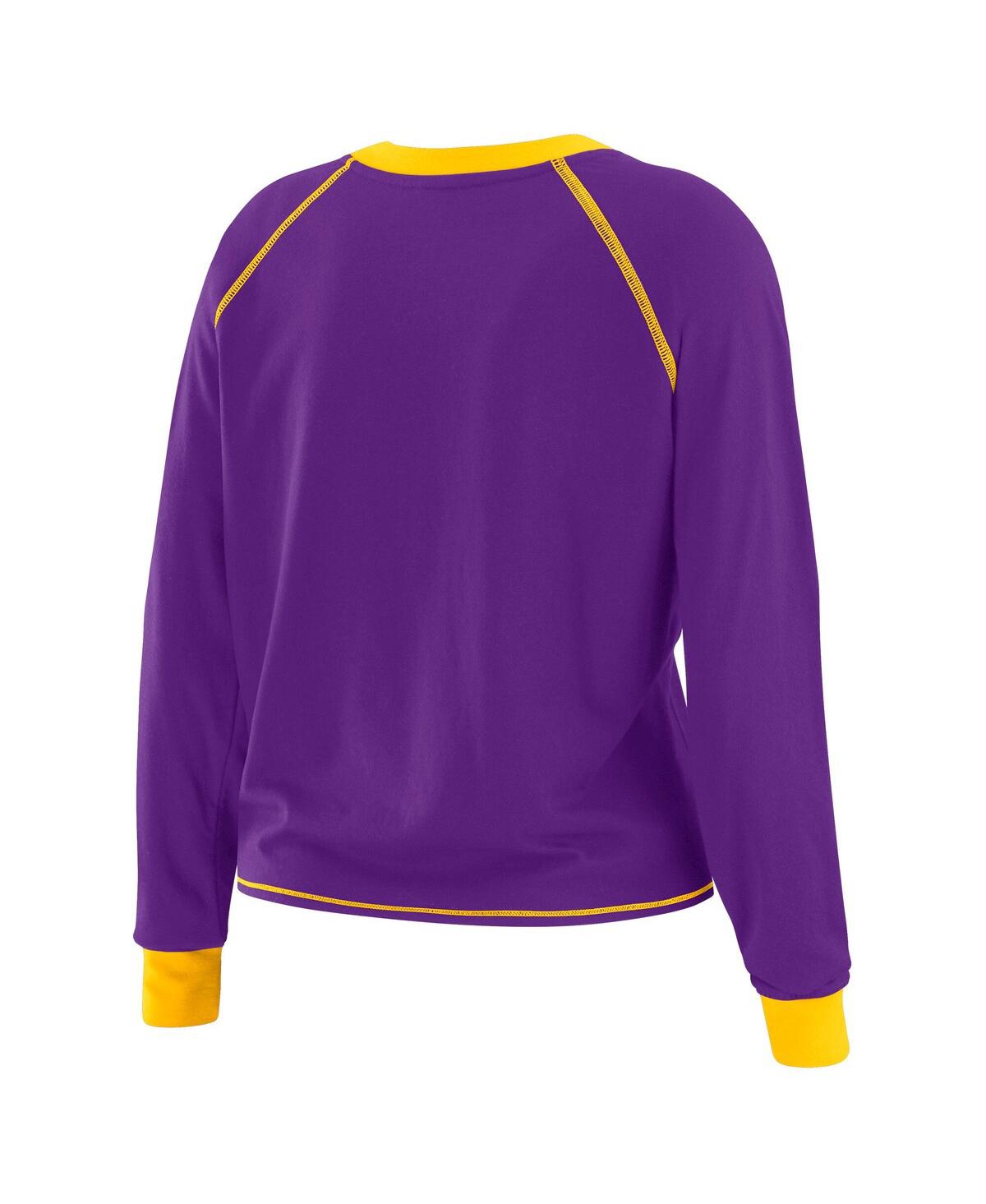 Wear By Erin Andrews Women's Purple/gold Minnesota Vikings Tie-front Long Sleeve Top In Purple